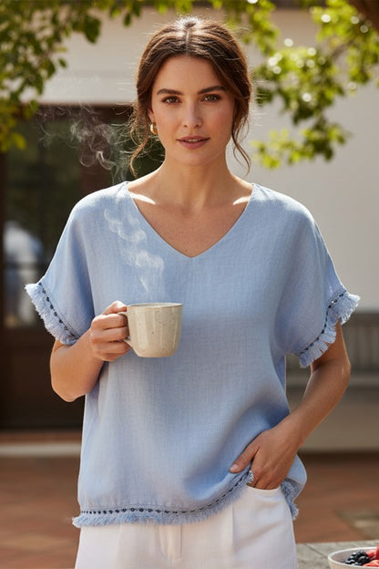 Fringe Edge Linen Top