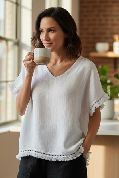 Fringe Edge Linen Top