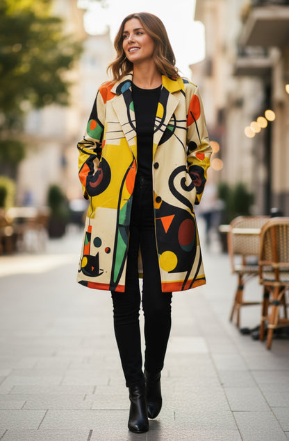 ABSTRACT CAT PRINT COAT