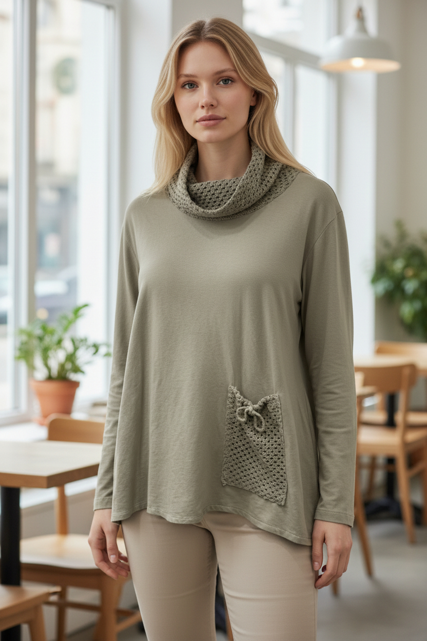 BE CROCHET COWL NECK TOP