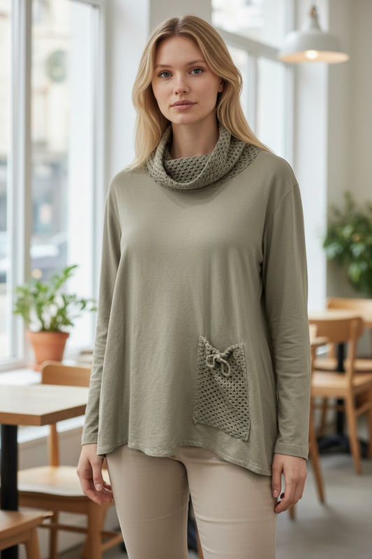 BE CROCHET COWL NECK TOP