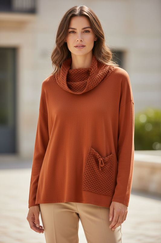 RU CROCHET COWL NECK TOP