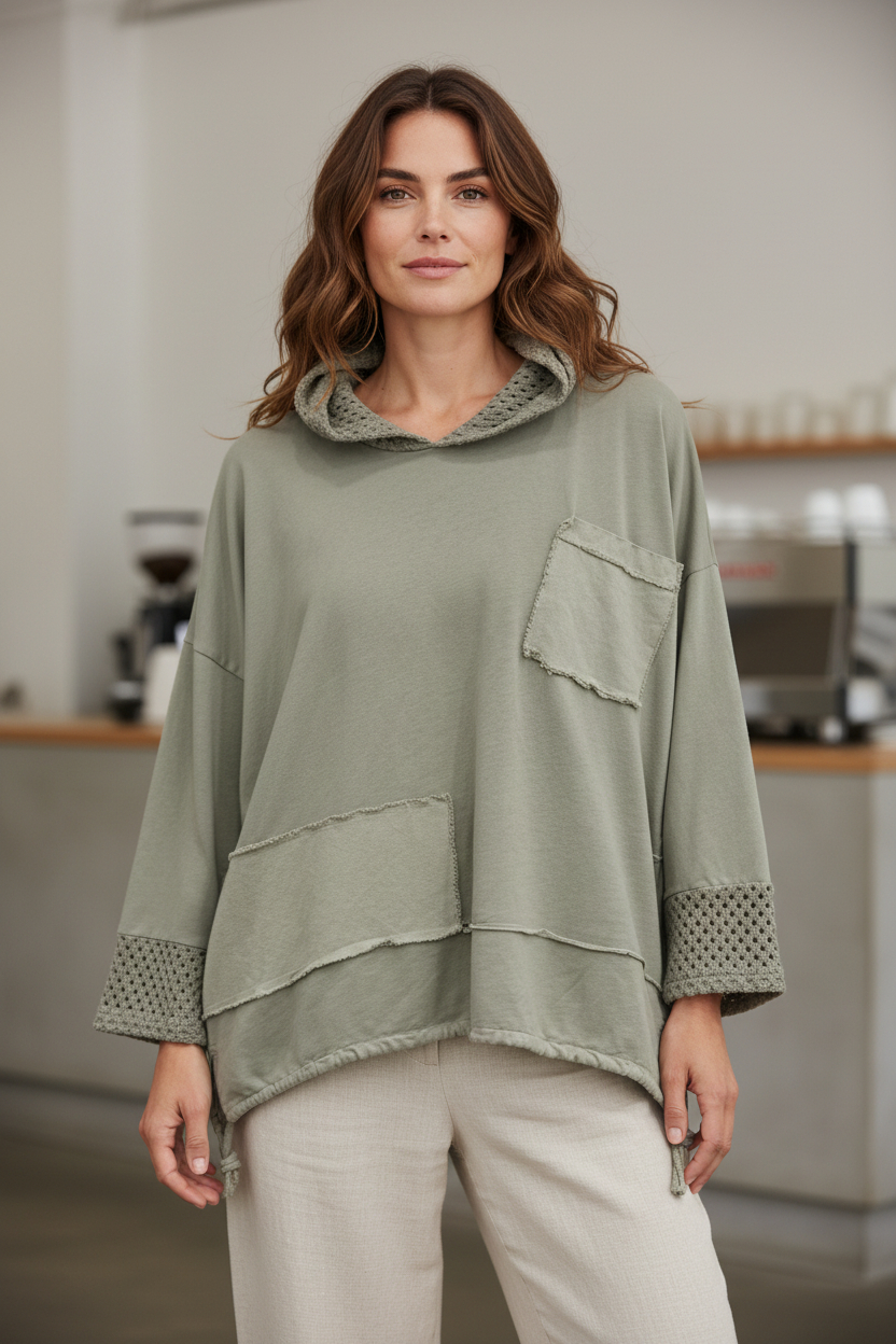 BE CROCHET HOODIE W/RAW EDGE