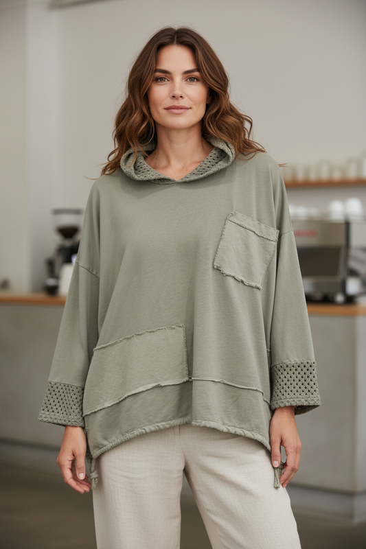 BE CROCHET HOODIE W/RAW EDGE