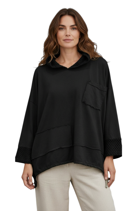 BK CROCHET HOODIE W/RAW EDGE