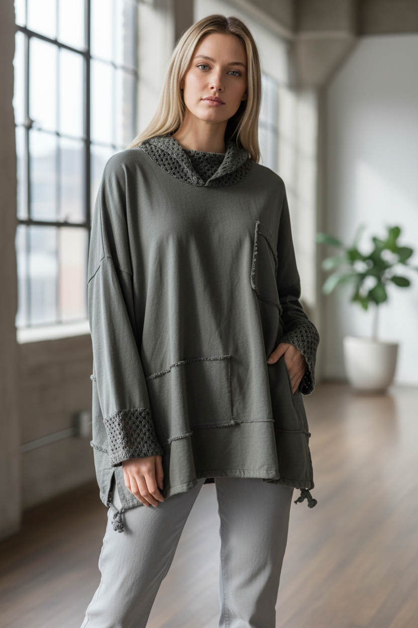GY CROCHET HOODIE W/RAW EDGE