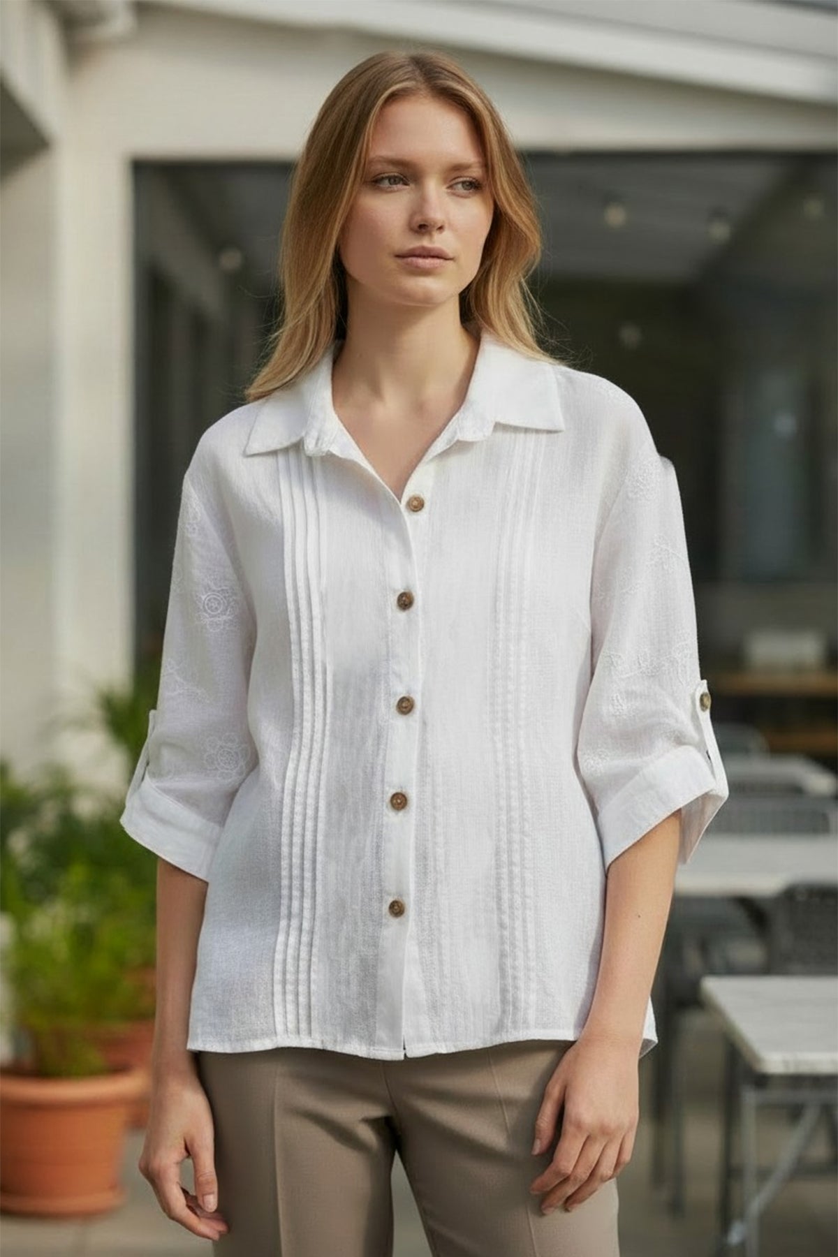 Linen Shirt with Embroidery